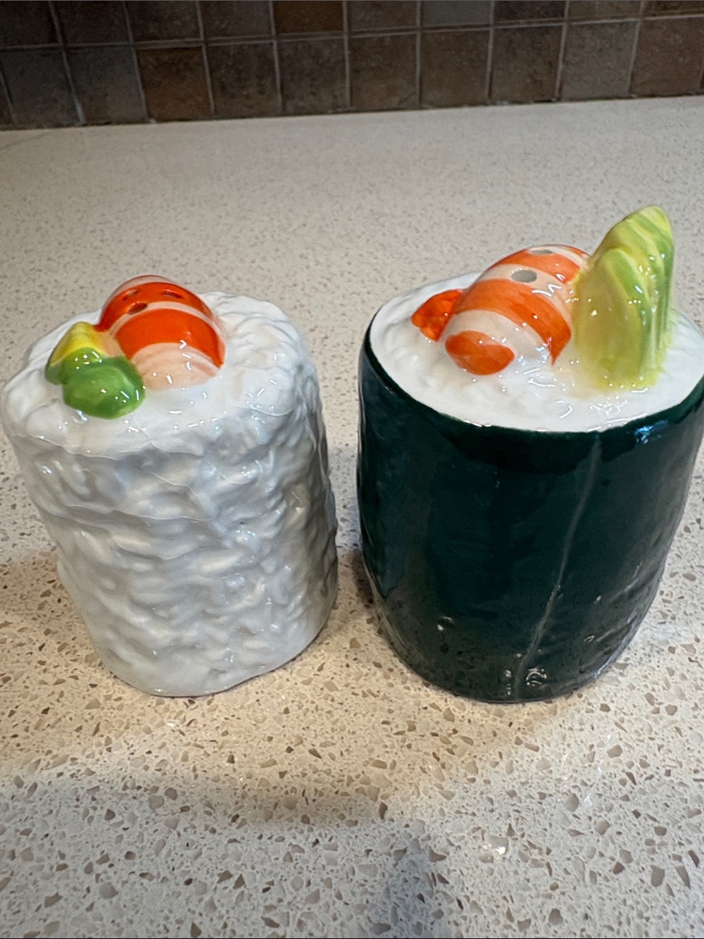 Ceramic Sushi Roll Salt & Pepper Shakers - Orange, Green, White NWT
